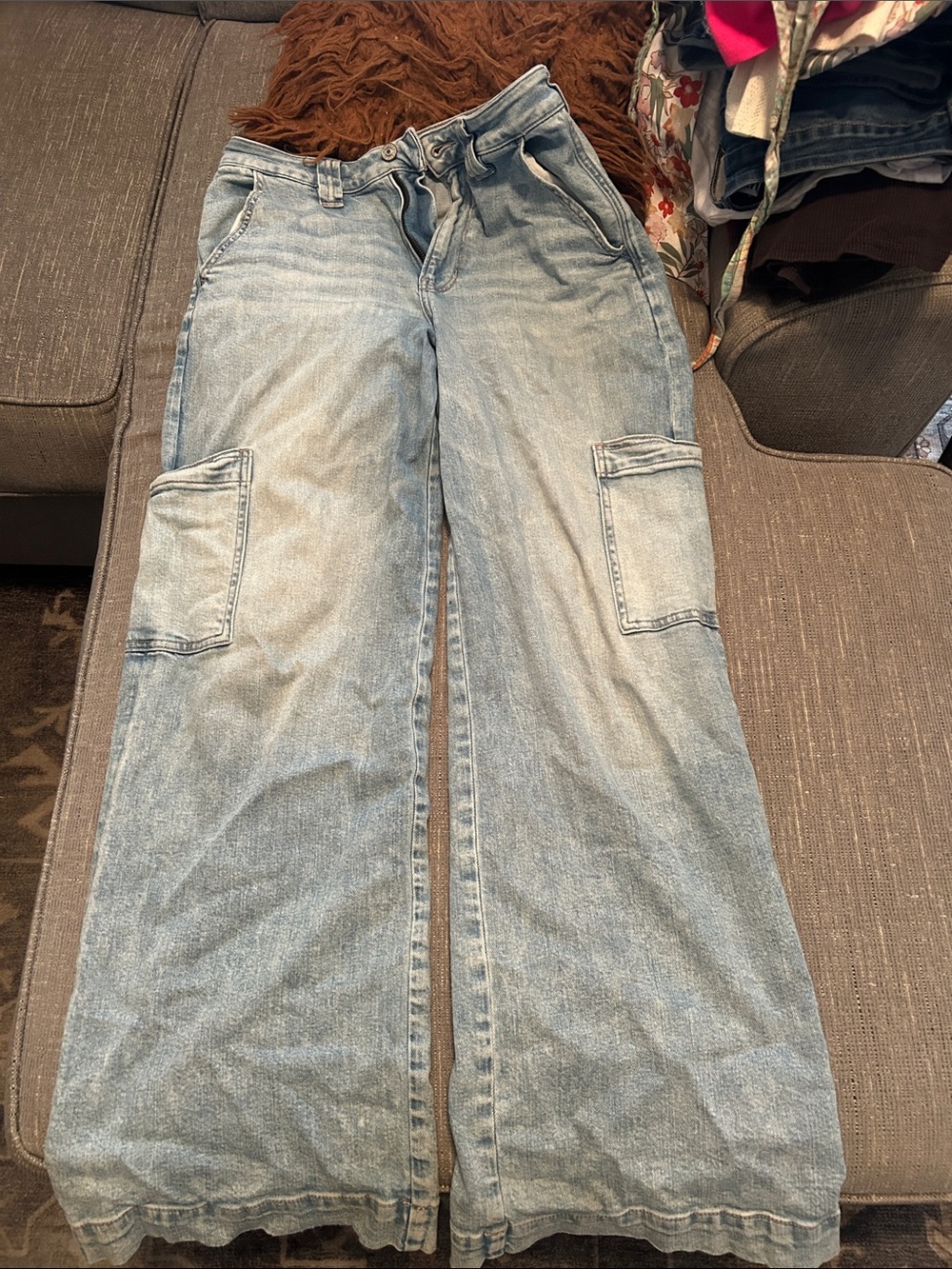 American Eagle Outfitters Light Blue Wide Leg Cargo Jeans